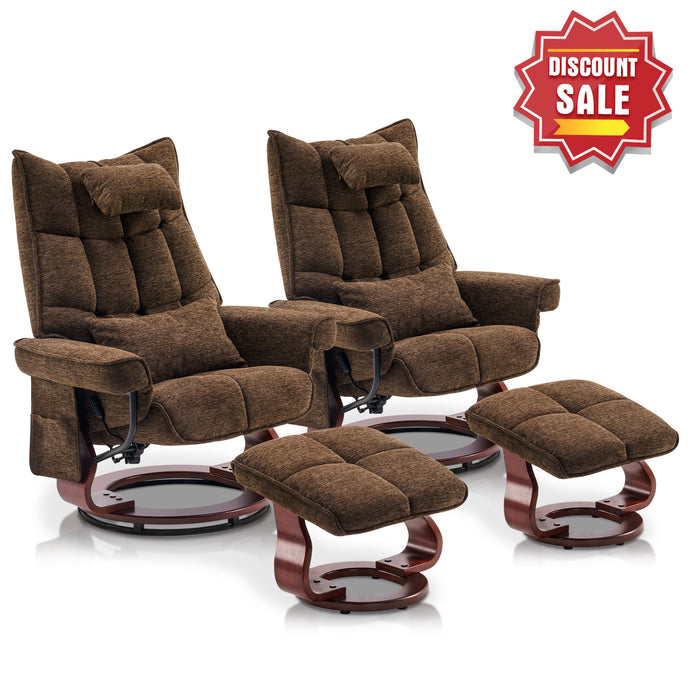 MCombo Swivel Recliner with Ottoman, Massage TV Chairs with Neck Pillow and Side Pocket for Living Reading Room, Chenille Fabric 4188