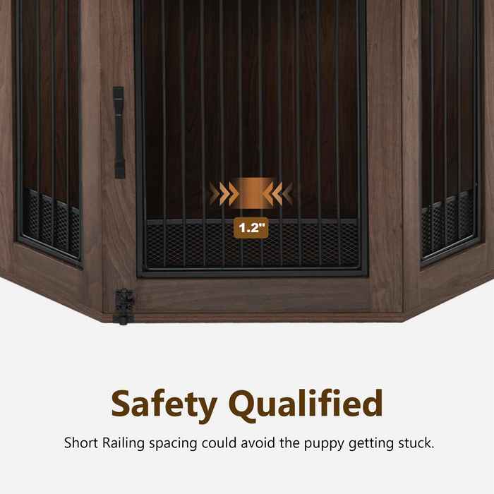 MCombo Corner Dog Crate Furniture with Glass Shelves, Wooden Dog Kennel Furniture with Door, Pet Crate Indoor Use, CN28