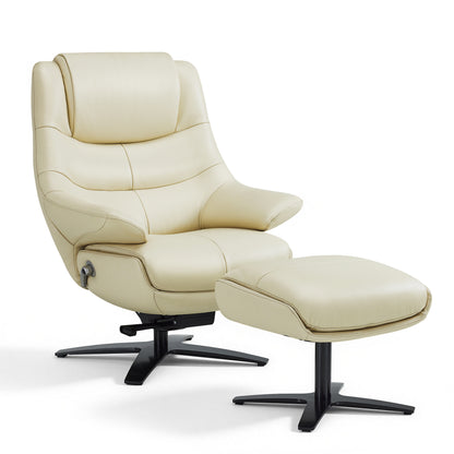 Genuine Leather Recliner Chair with Ottoman, 360°Swivel Recliner with Adjustable Backrest, Accent Chair for Living Room A7100