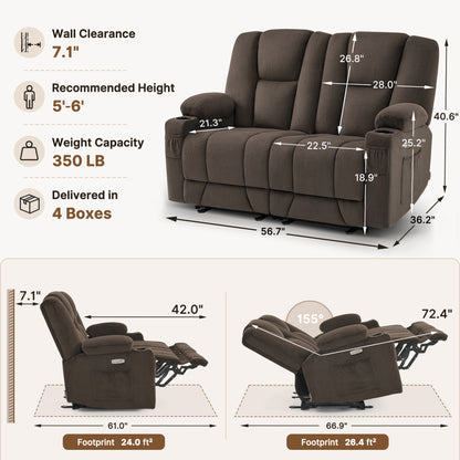 58 in Reclining Loveseat Recliner with Heat & Massage 6034M1