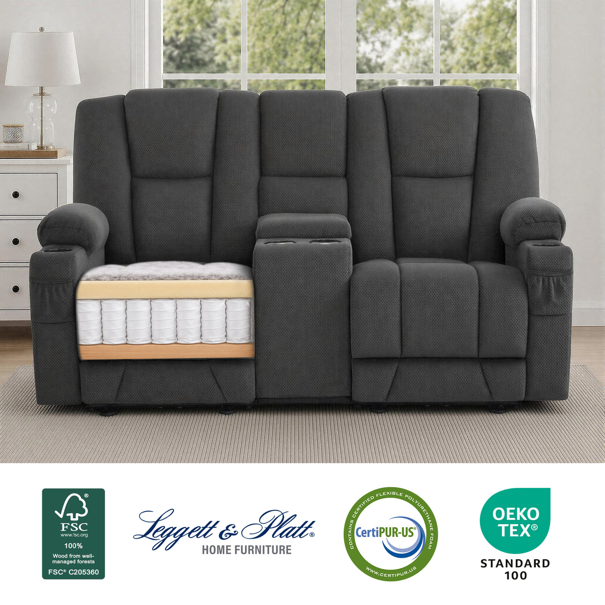 75 in Reclining Loveseat Recliner with Storage Console 6034M2