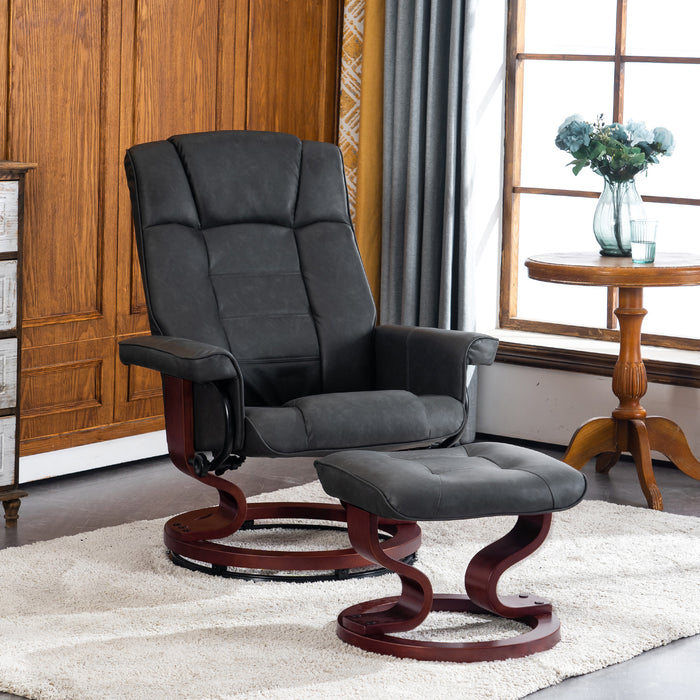 MCombo Swiveling Recliner Chair with Wrapped Wood Base and Matching Ottoman Footrest, Furniture Casual Chair, Faux Leather 9019