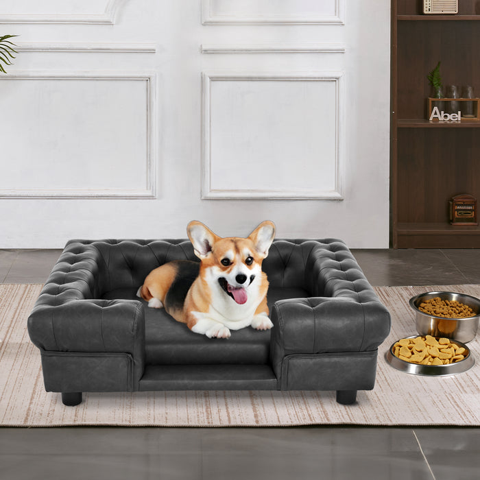 MCombo Pet Sofa Bed Dog Couch for Small Dogs, Faux Leather Dog Sofa with Small Stairs, 6321