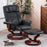 Mcombo Swiveling Recliner Chair with Wrapped Wood Base and Matching Ottoman Footrest, Furniture Casual Chair, Faux Leather 9019