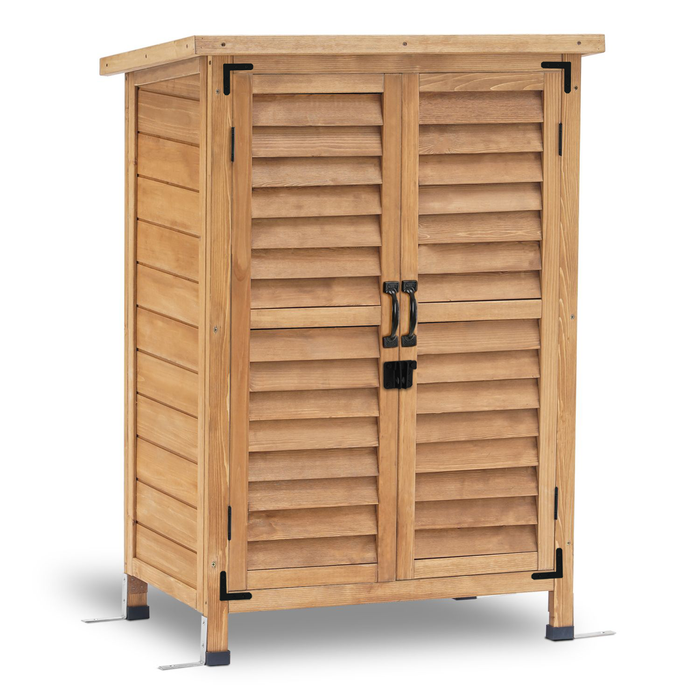 Mcombo Outdoor Wood Storage Cabinet, Small Size Garden Wooden Tool Shed with Double doors, Outside Tools Cabinet for Backyard (24.6”x 18.3”x38.2”) 6059-0985CR