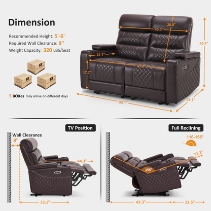Power Reclining Loveseat, Home Theater Seating, Faux leather HTS470