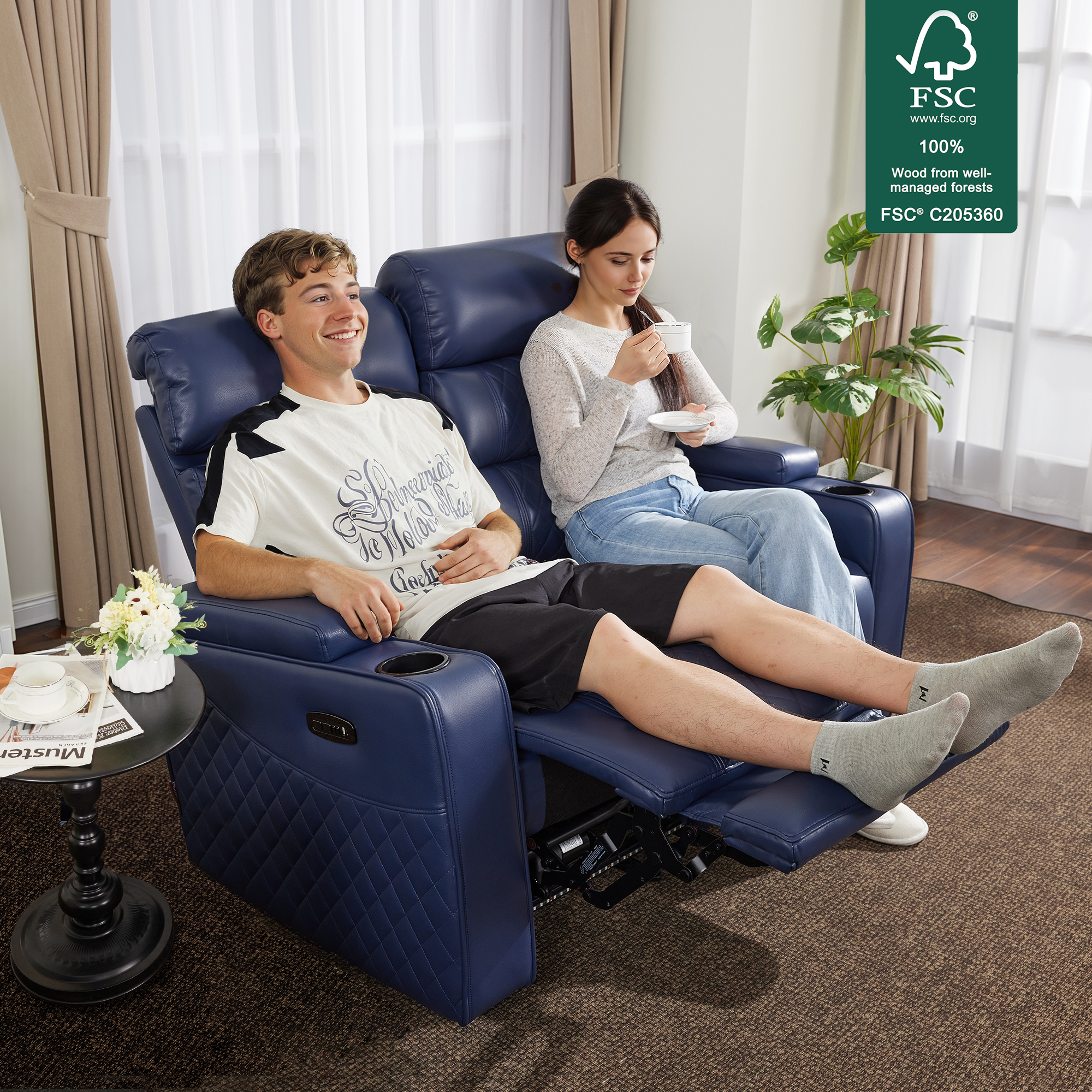 Power Reclining Loveseat, Home Theater Seating, Faux leather HTS470