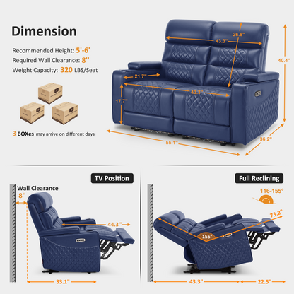 Power Reclining Loveseat, Home Theater Seating, Faux leather HTS470