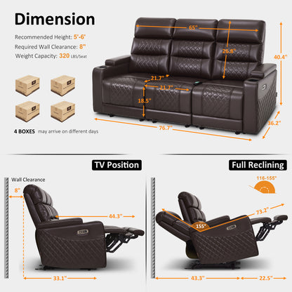 Power Reclining Sofa, Home Theater Seating, Faux leather HTS564