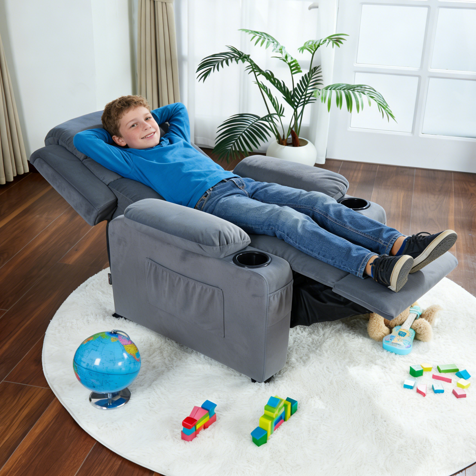 Bigger Kids Recliner for Ages 5+, Teens Recliner with iPad Stand, Child Reclining Chair with Cup Holders 7377