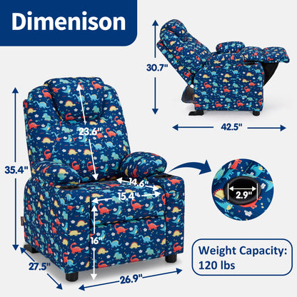 Big Kids Recliner for Ages 3+, Child Reclining Chair, Toddlers Recliner Sofa with Cup Holders 7388