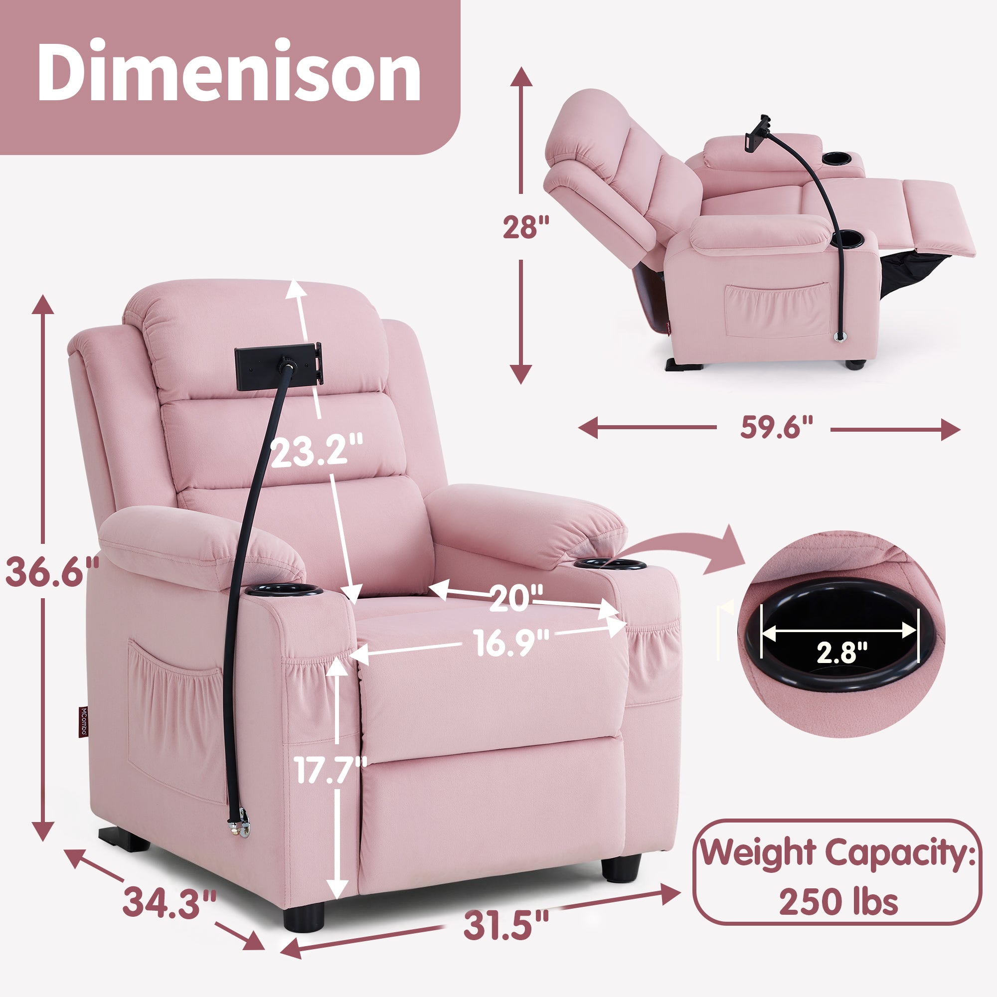 Bigger Kids Recliner for Ages 5+, Teens Recliner with iPad Stand, Child Reclining Chair with Cup Holders 7377