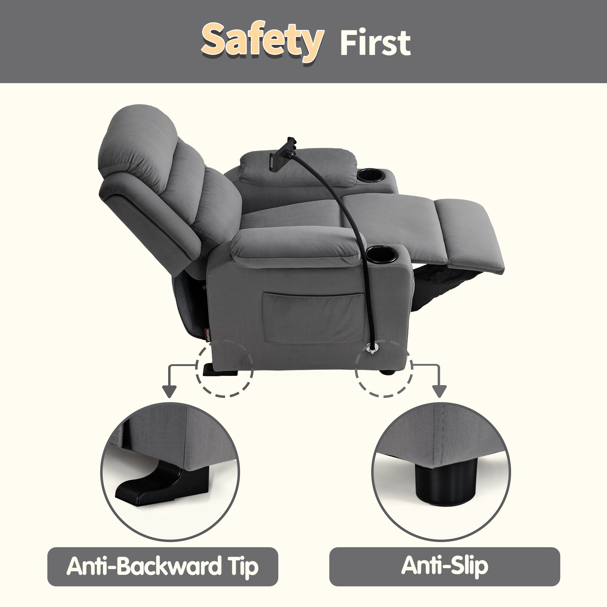 Bigger Kids Recliner for Ages 5+, Teens Recliner with iPad Stand, Child Reclining Chair with Cup Holders 7377