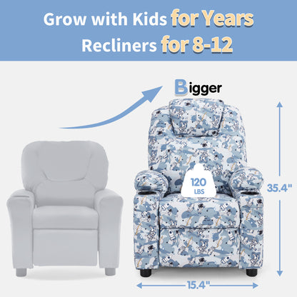 Big Kids Recliner for Ages 3+, Child Reclining Chair, Toddlers Recliner Sofa with Cup Holders 7388