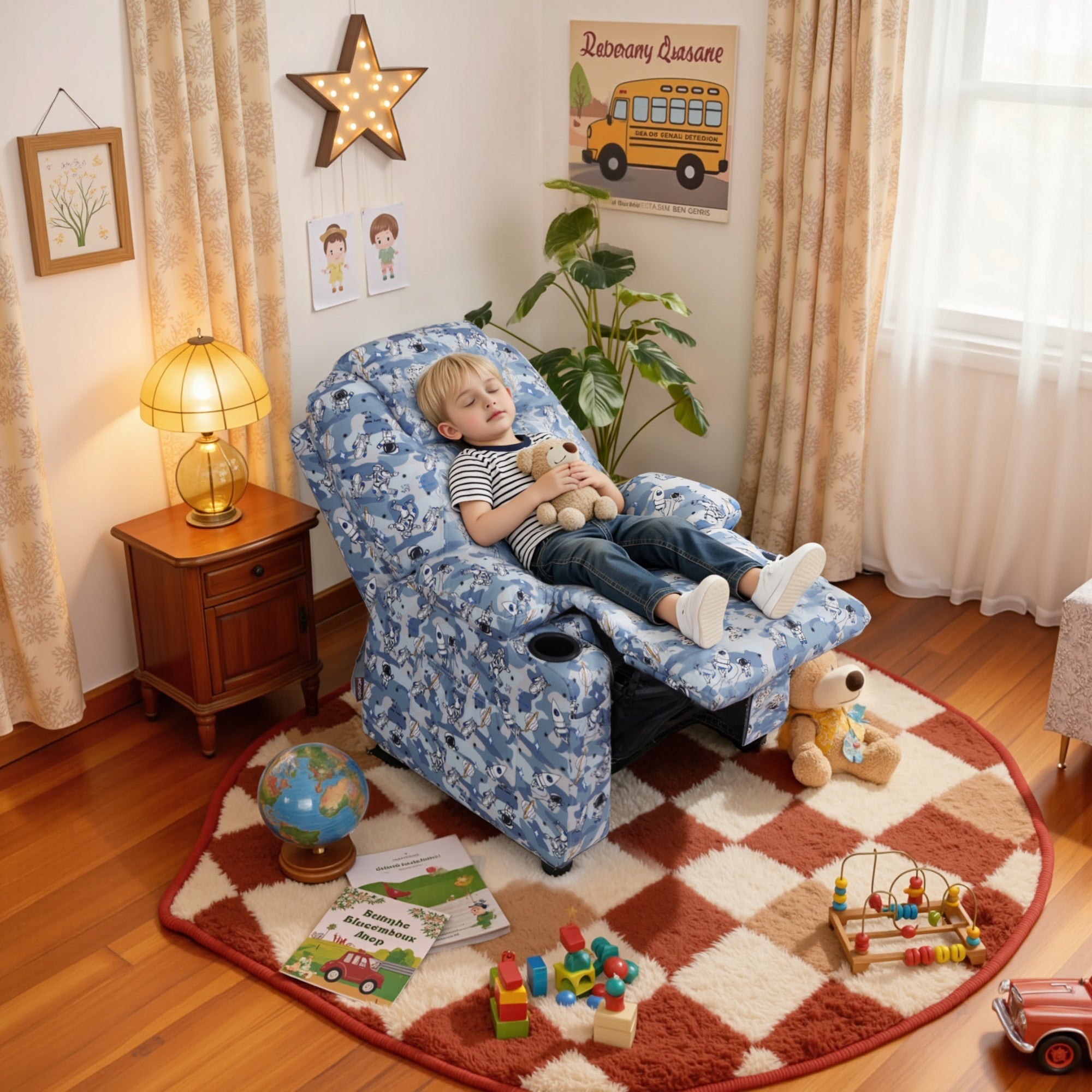 Big Kids Recliner for Ages 3+, Child Reclining Chair, Toddlers Recliner Sofa with Cup Holders 7388
