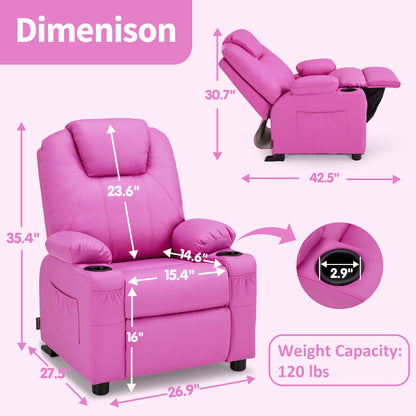 Big Kids Recliner for Ages 3+, Child Reclining Chair, Toddlers Recliner Sofa with Cup Holders 7388