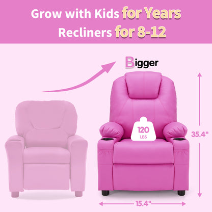 Big Kids Recliner for Ages 3+, Child Reclining Chair, Toddlers Recliner Sofa with Cup Holders 7388