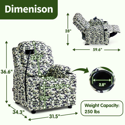 Bigger Kids Recliner for Ages 5+, Teens Recliner with iPad Stand, Child Reclining Chair with Cup Holders 7377