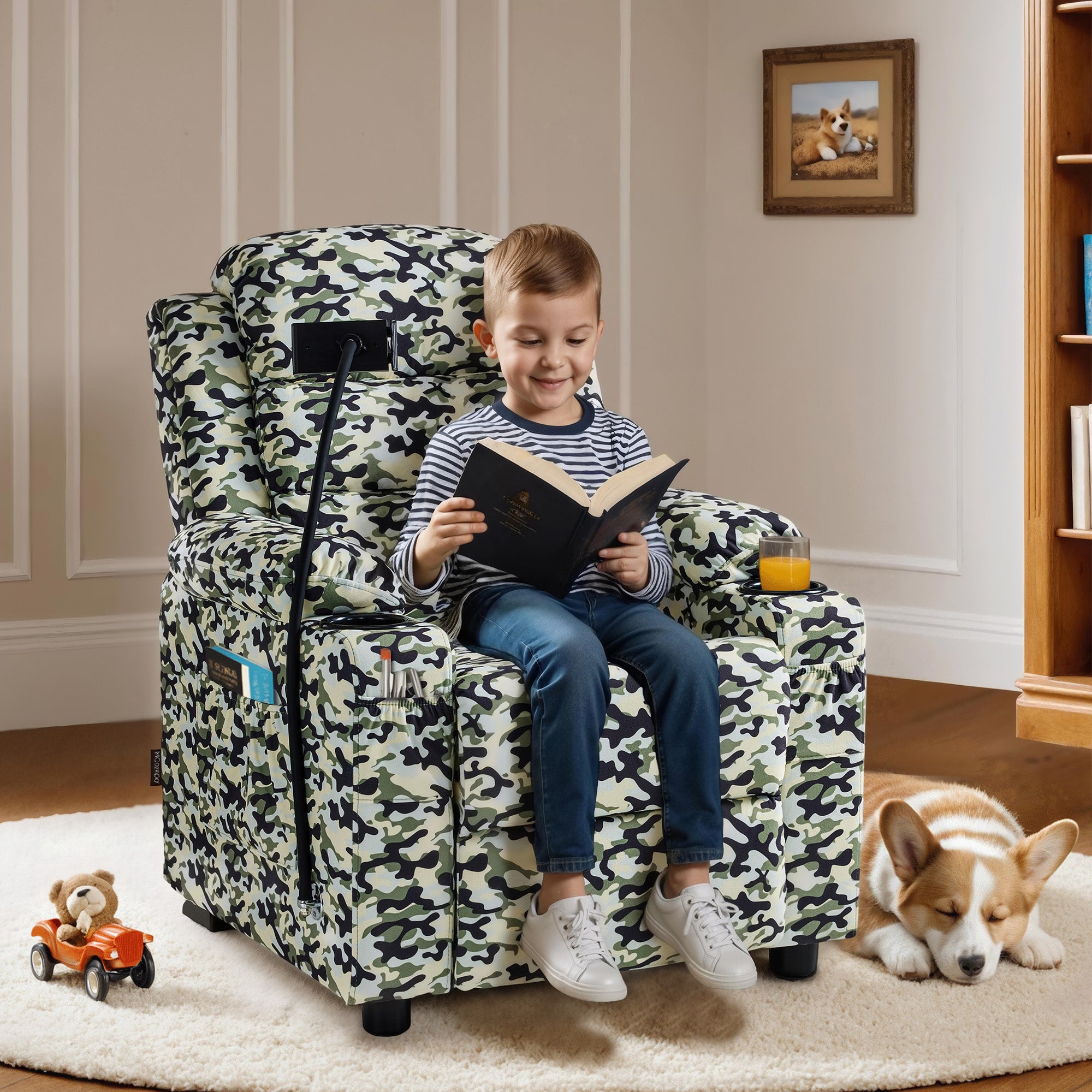 Bigger Kids Recliner for Ages 5+, Teens Recliner with iPad Stand, Child Reclining Chair with Cup Holders 7377