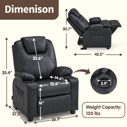 Big Kids Recliner for Ages 3+, Child Reclining Chair, Toddlers Recliner Sofa with Cup Holders 7388