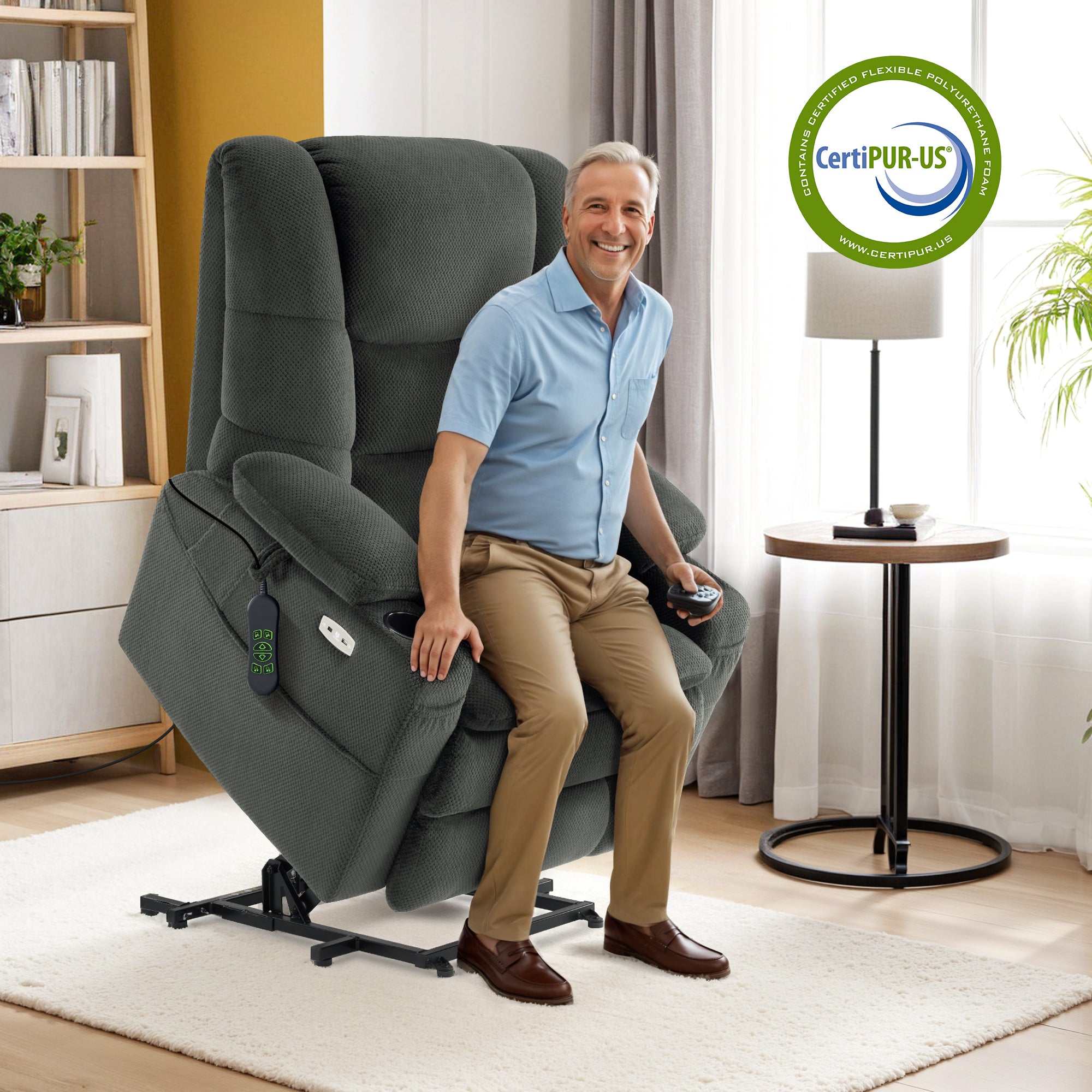 Power Lift Recliner Chair, Triple Motor, Massage and Heat, Fabric 7634|7631|7632|R7635