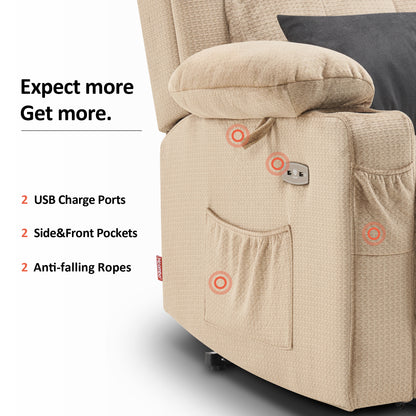 Power Lift Recliner Chair, Triple Motor, Massage and Heat, Fabric 7661|7662|7664
