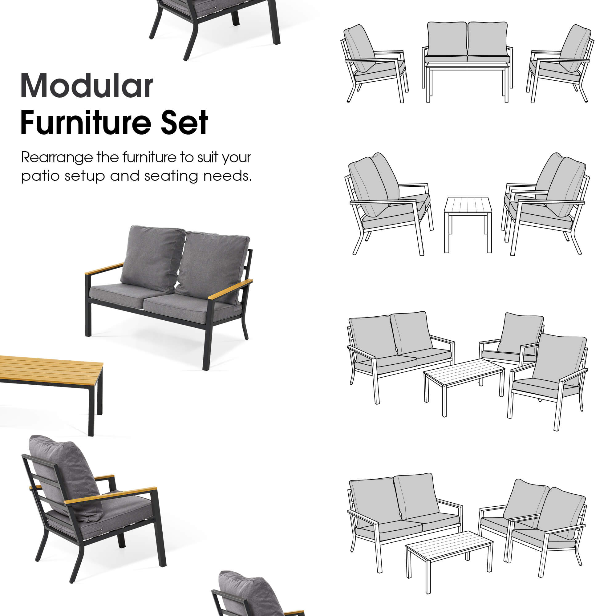 4 Pieces Patio Furniture Sets, PF05