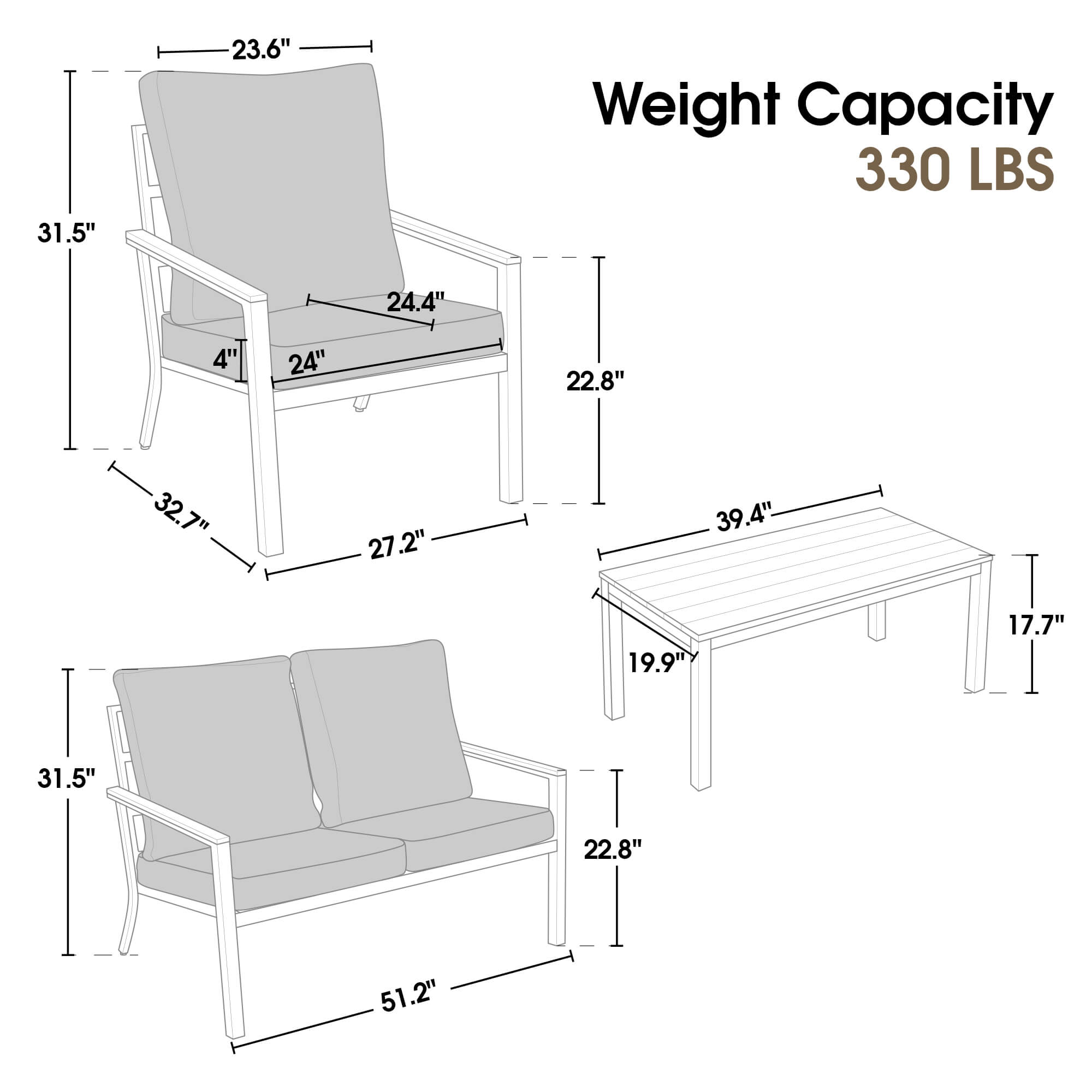 4 Pieces Patio Furniture Sets, PF05