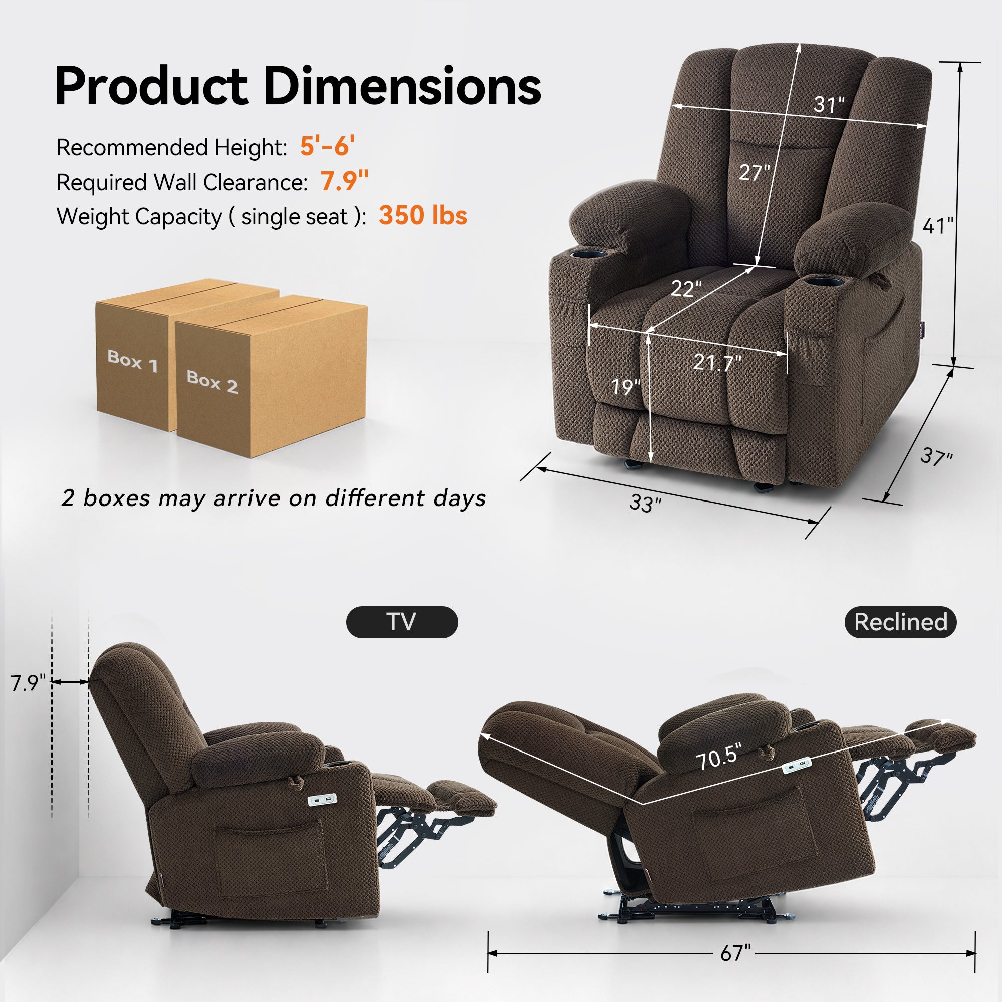 Power Recliner Chair with Massage and Heat, Fabric 8015|8017