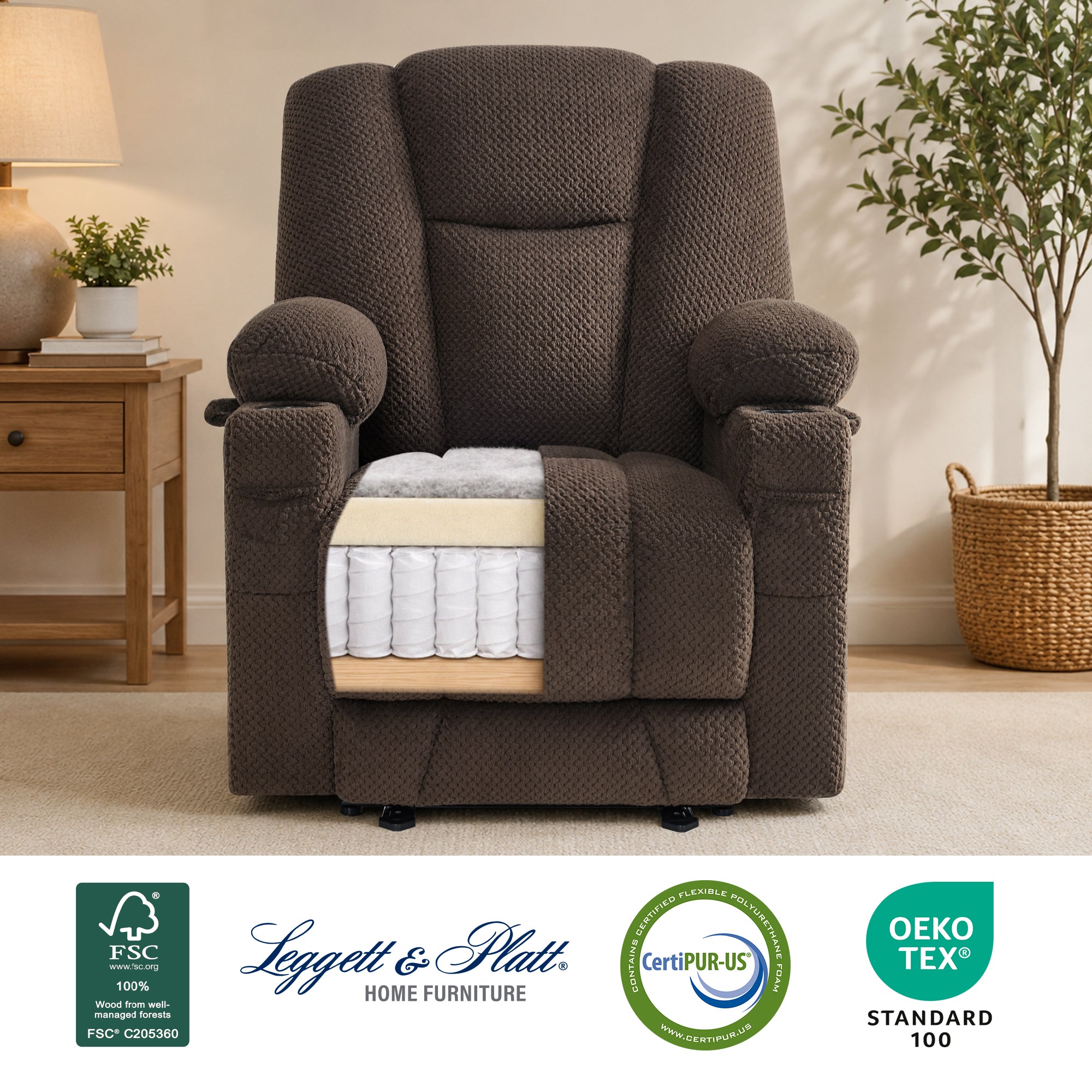 Power Recliner Chair with Massage and Heat, Fabric 8015|8017