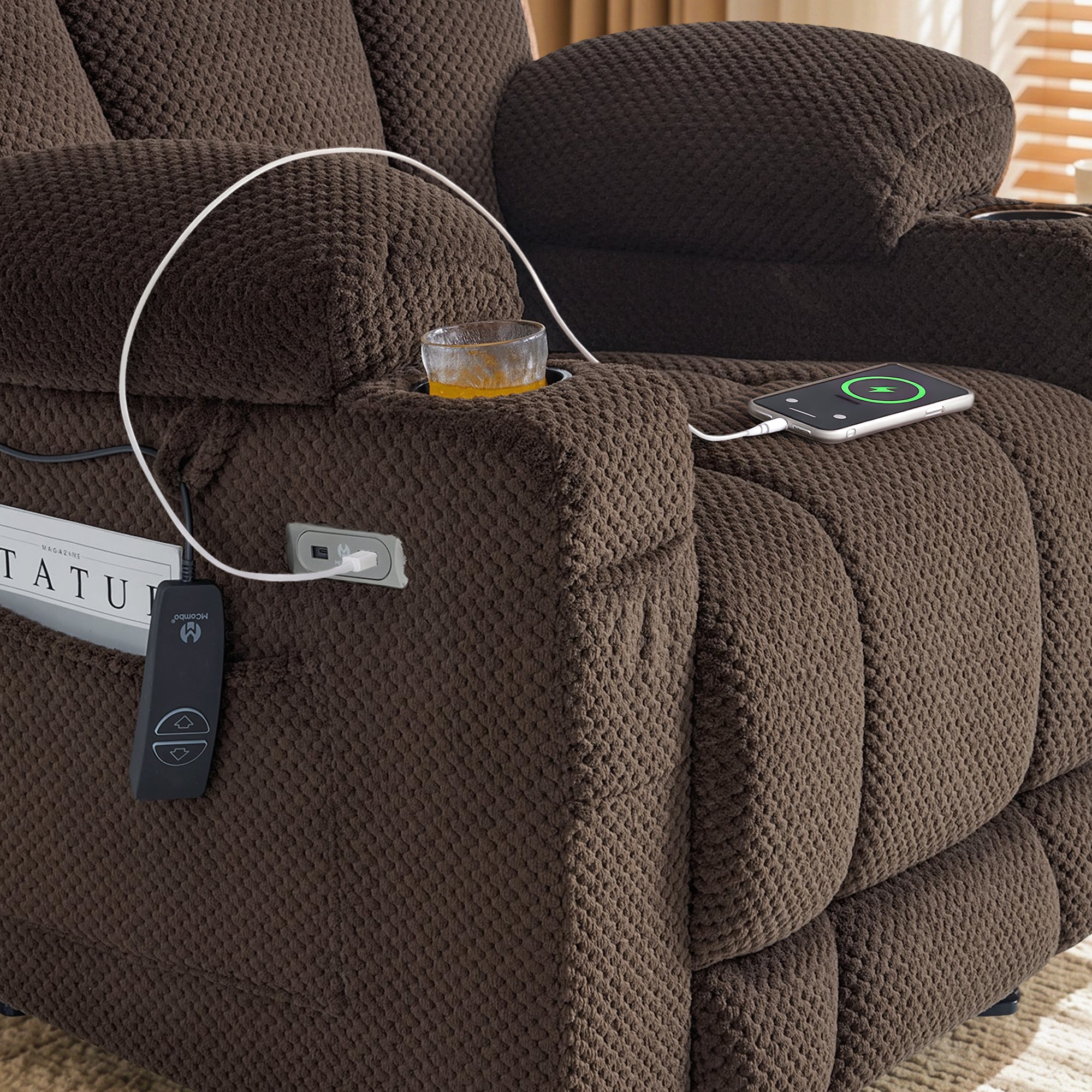Power Recliner Chair with Massage and Heat, Fabric 8015|8017