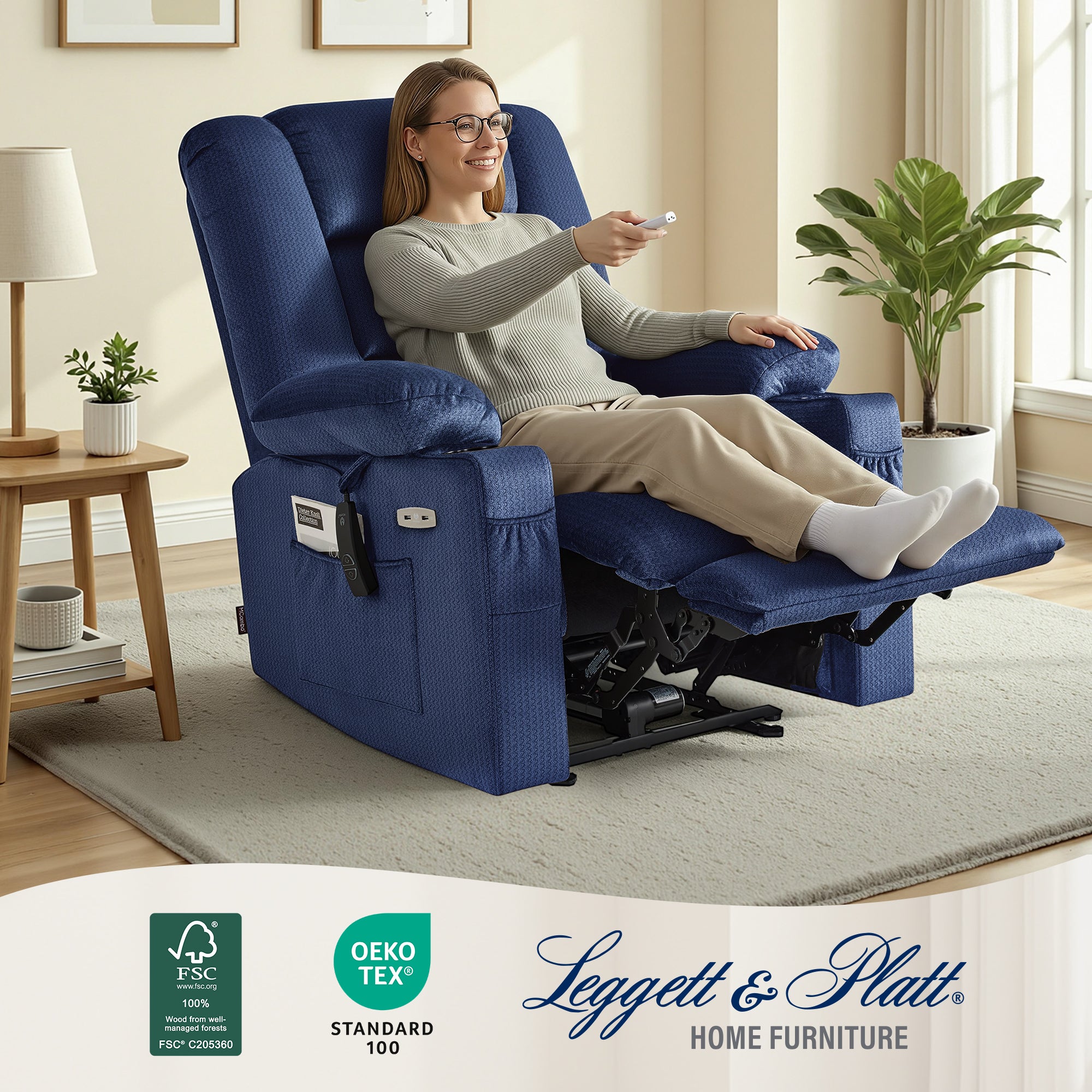 Power Recliner Chair with Heat and Massage, Fabric 6079|PR670|PR671