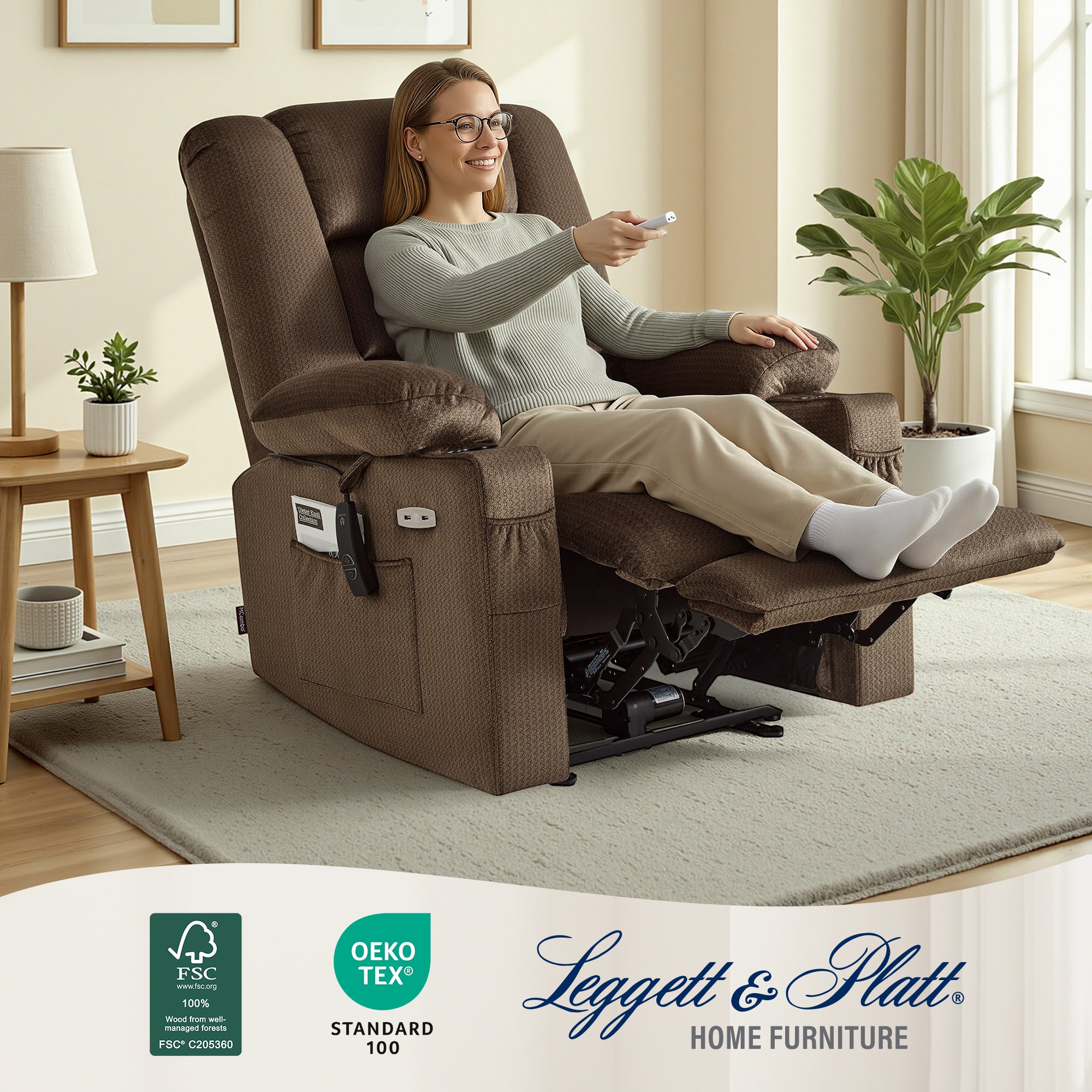 Power Recliner Chair with Heat and Massage, Fabric 6079|PR670|PR671
