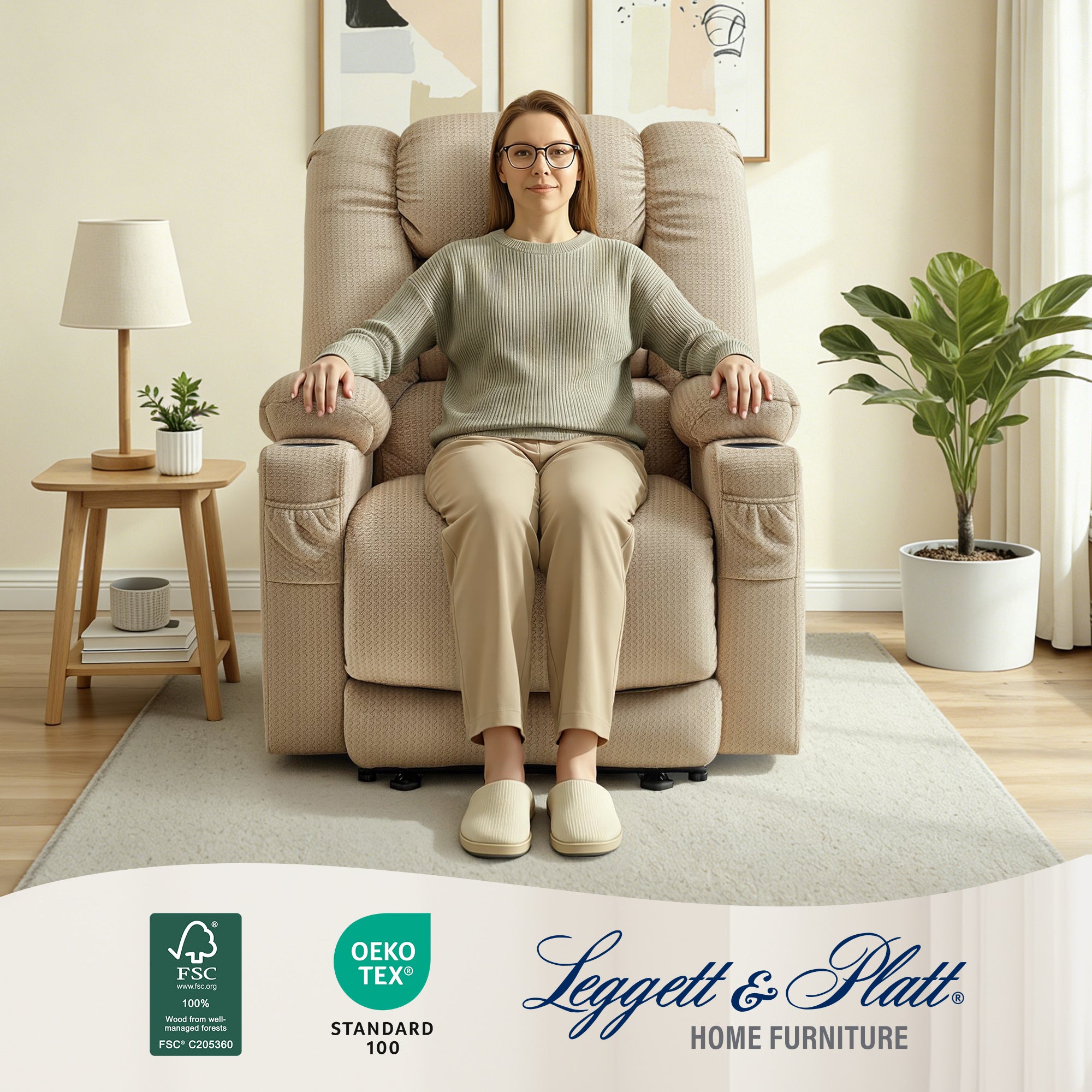Power Recliner Chair with Heat and Massage, Fabric 6079|PR670|PR671