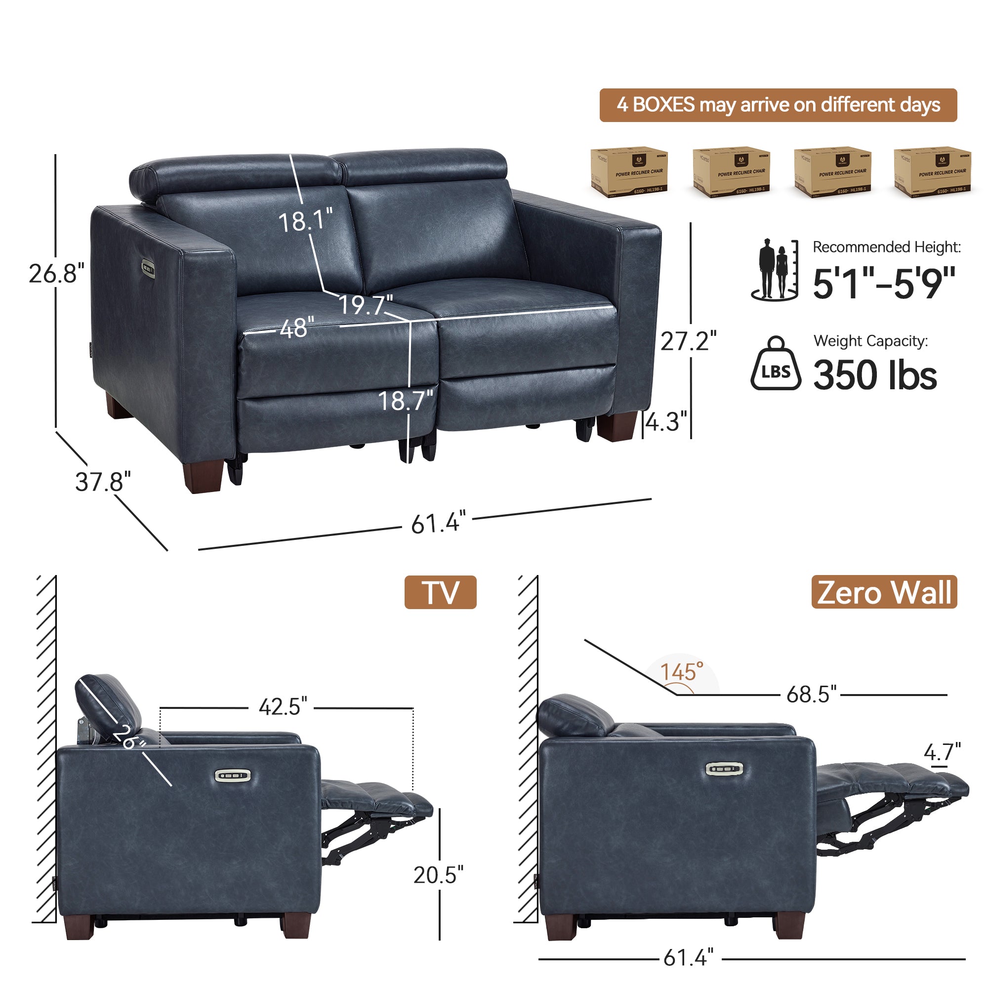 61.4'' Wall Hugger Power Loveseat for Small Spaces HL198M1|HL198M3