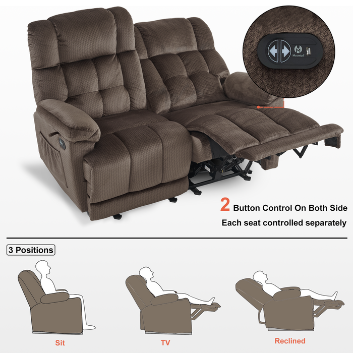 MCombo Fabric Power Loveseat Recliner, Electric Reclining Loveseat Sofa with Heat and Massage, USB Charge Port for Living Room 6237