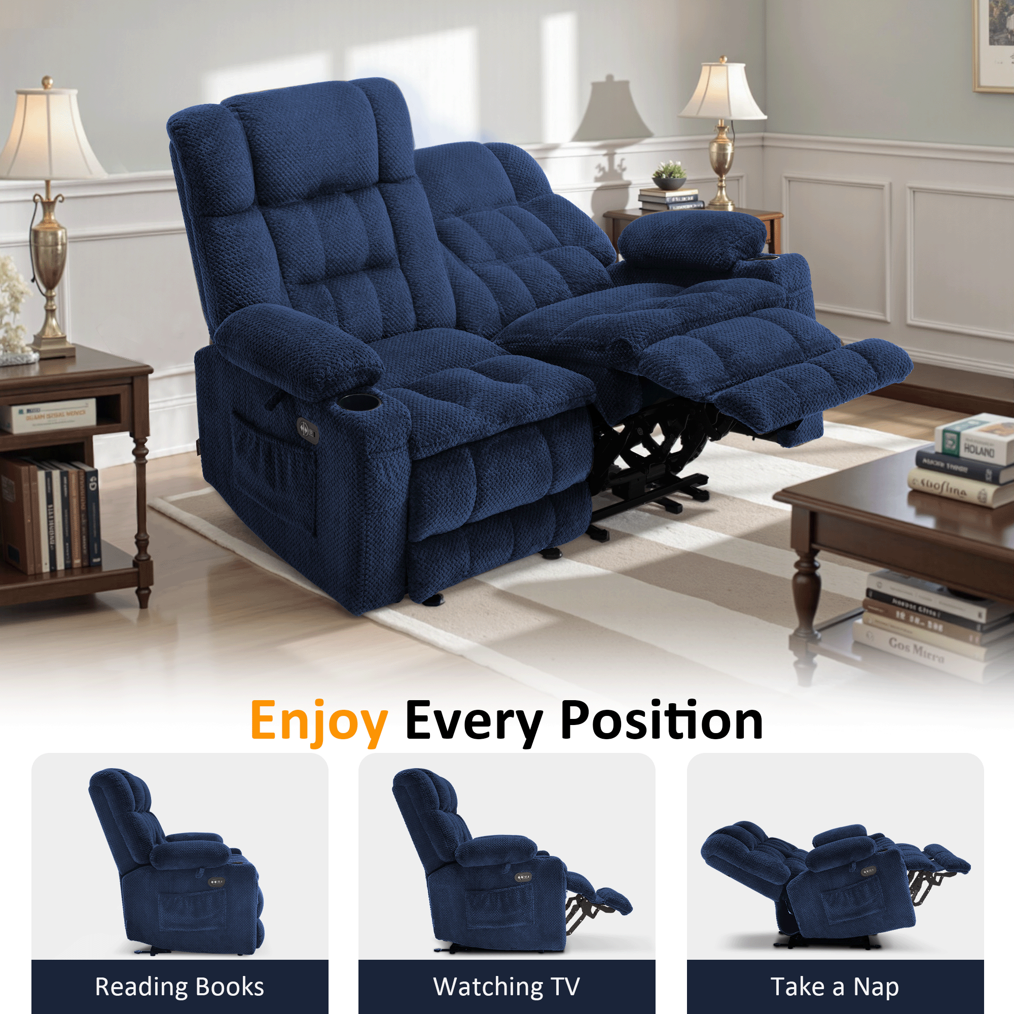 Power Reclining Loveseat with Heat and Massage, Fabric 6314|6316M3