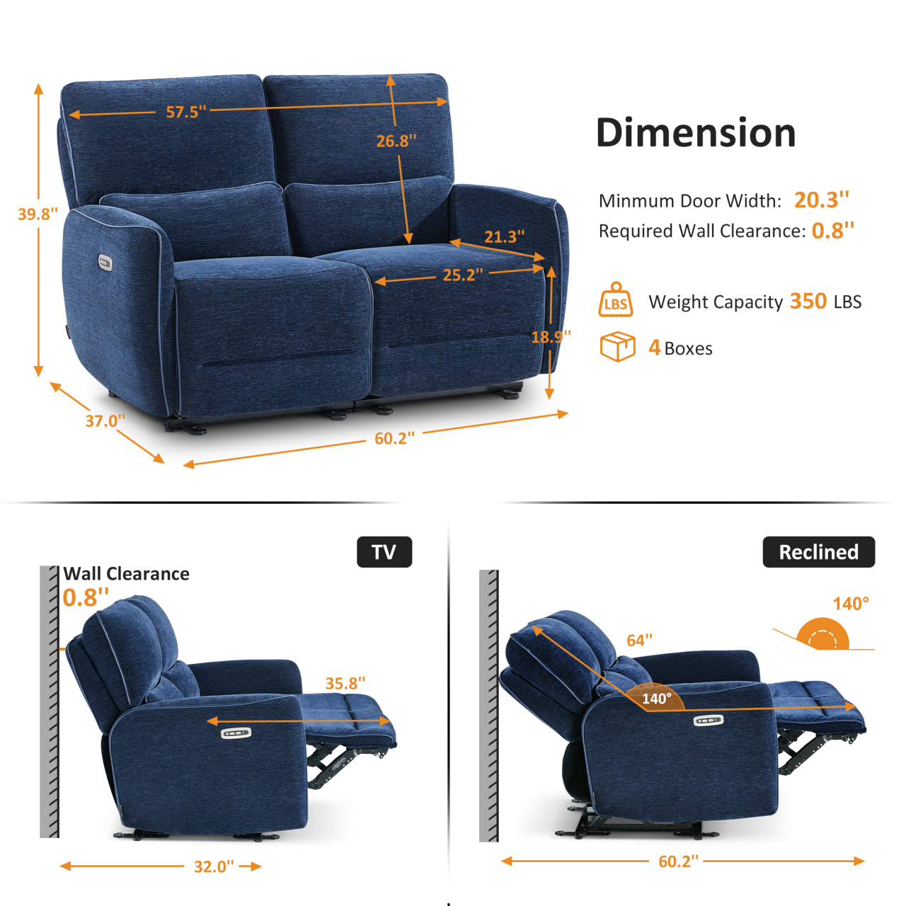Power Reclining Loveseat with Adjustable Headrest, Wall Hugger, 6924