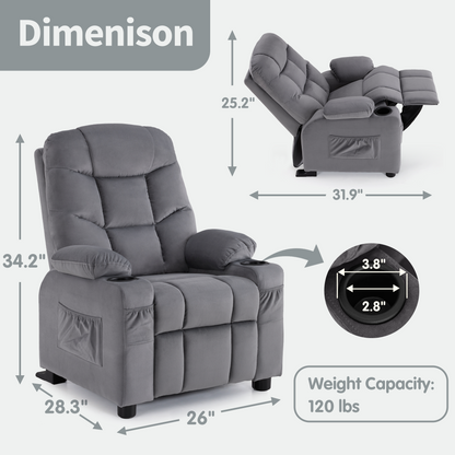 Big Kids Recliner Chair, Velvet Fabric 7355|7366