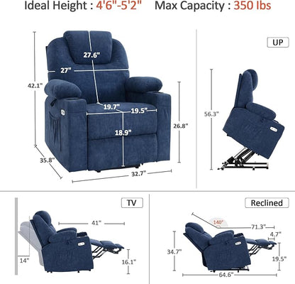Power Lift Recliner Chair for Elderly, Massage and Heat, Fabric 7040|7516|7141|R7042|R7045|R7510