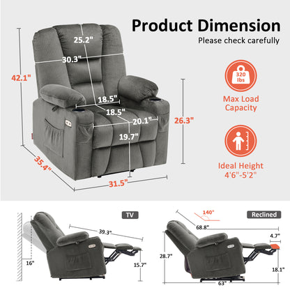 Power Lift Recliner Chair for Elderly, Massage and Heat, Fabric 7529|7549|7569|R7541|R7561