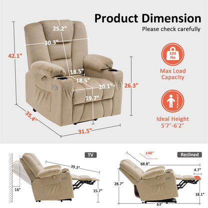 Power Lift Recliner Chair for Elderly, Massage and Heat, Fabric 7529|7549|7569|R7541|R7561