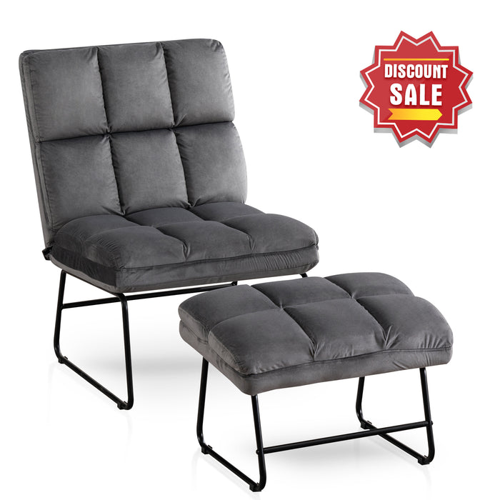 MCombo Velvet Accent Chair with Ottoman, Metal Legs, Club Chair for Living Room Bedroom 0014