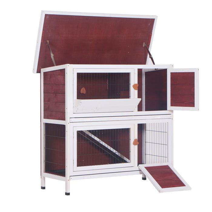 Lovupet Rabbit Hutch Cage with Pull Out Tray, 2 Story Indoor Outdoor Wooden Bunny Cage, Rabbit House with Run Ramp for Guinea, Habitat, Small Animals Pets, 6010-0322 