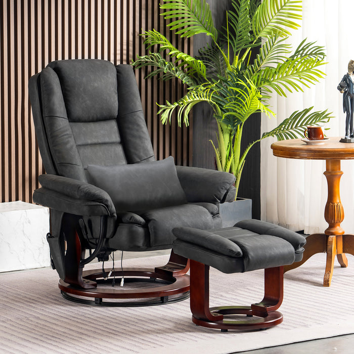 MCombo Recliner with Ottoman Chair Accent Recliner Chair with Vibration Massage, 360 Degree Swivel Wood Base, Faux Leather 9096