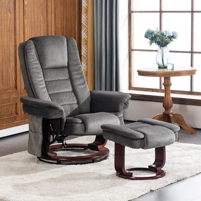 MCombo Fabric Recliner Massage Chair with Ottoman, Swivel Chair with Wood Base, for Living Reading Room Bedroom, 9099