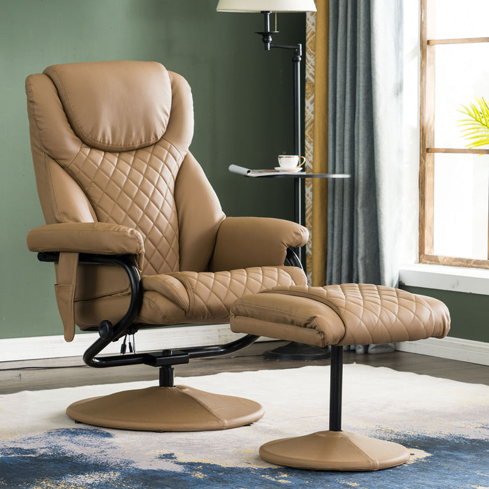 MCombo Recliner with Ottoman, Reclining Chair with Massage, 360 Swivel Living Room Chair Faux Leather, 4901