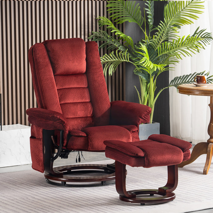 MCombo Fabric Recliner Massage Chair with Ottoman, Swivel Chair with Wood Base, for Living Reading Room Bedroom, 9099