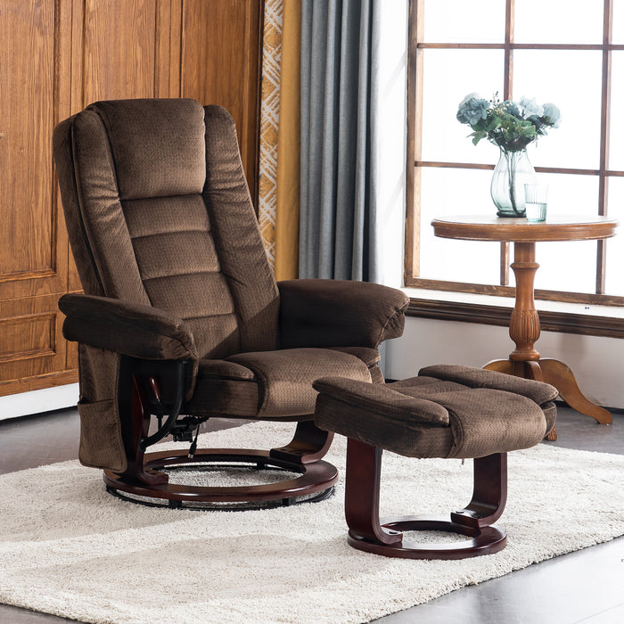 MCombo Fabric Recliner Massage Chair with Ottoman, Swivel Chair with Wood Base, for Living Reading Room Bedroom, 9099