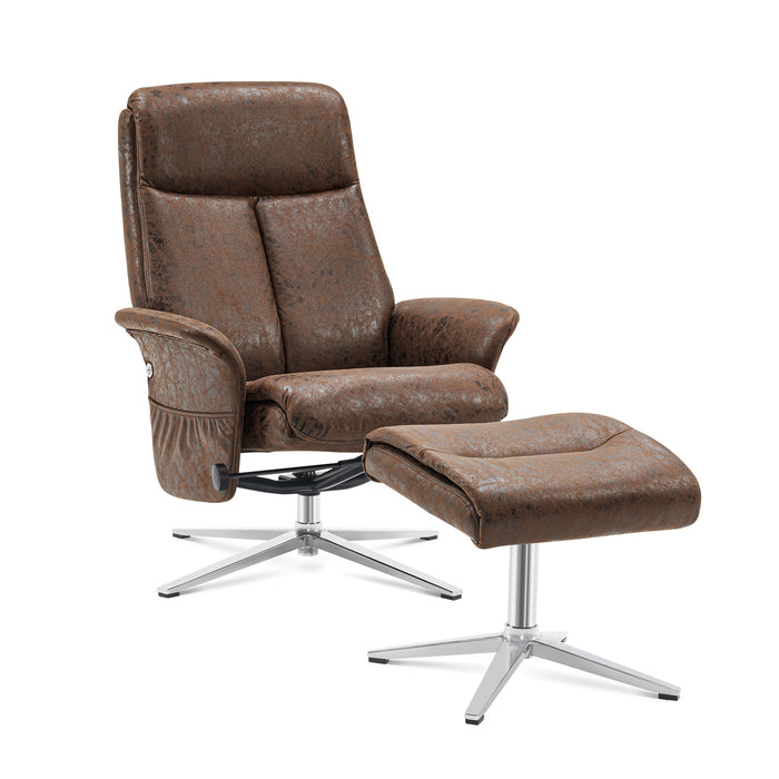 Mcombo Swivel Recliner with Ottoman, Modern Armchair with Heavy Duty Aluminum Base, Faux Leather Lounge Chair for Living Room Bedroom Office, 4603